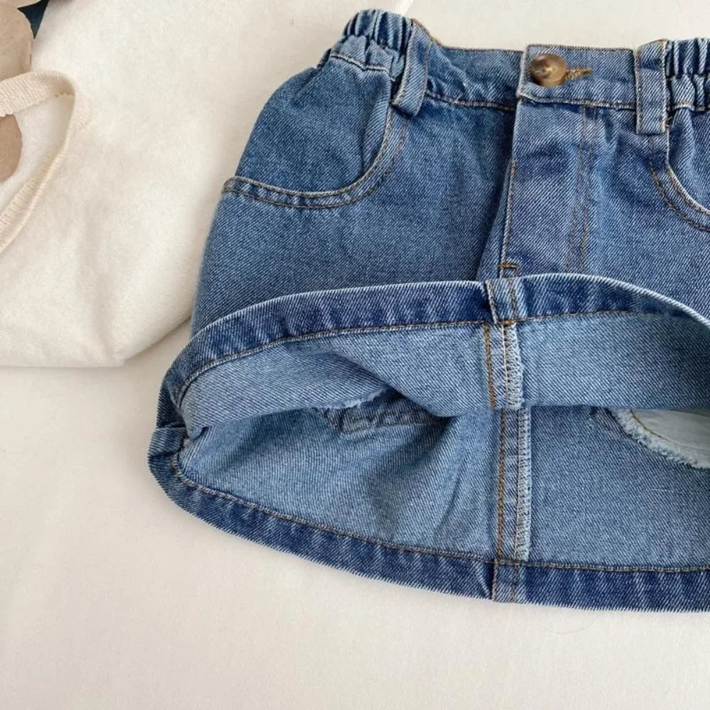 Girls' Denim Skirt Korean Version of Children's Skirt 2024 New Summer Children's A-line Skirt Package Hip Skirt