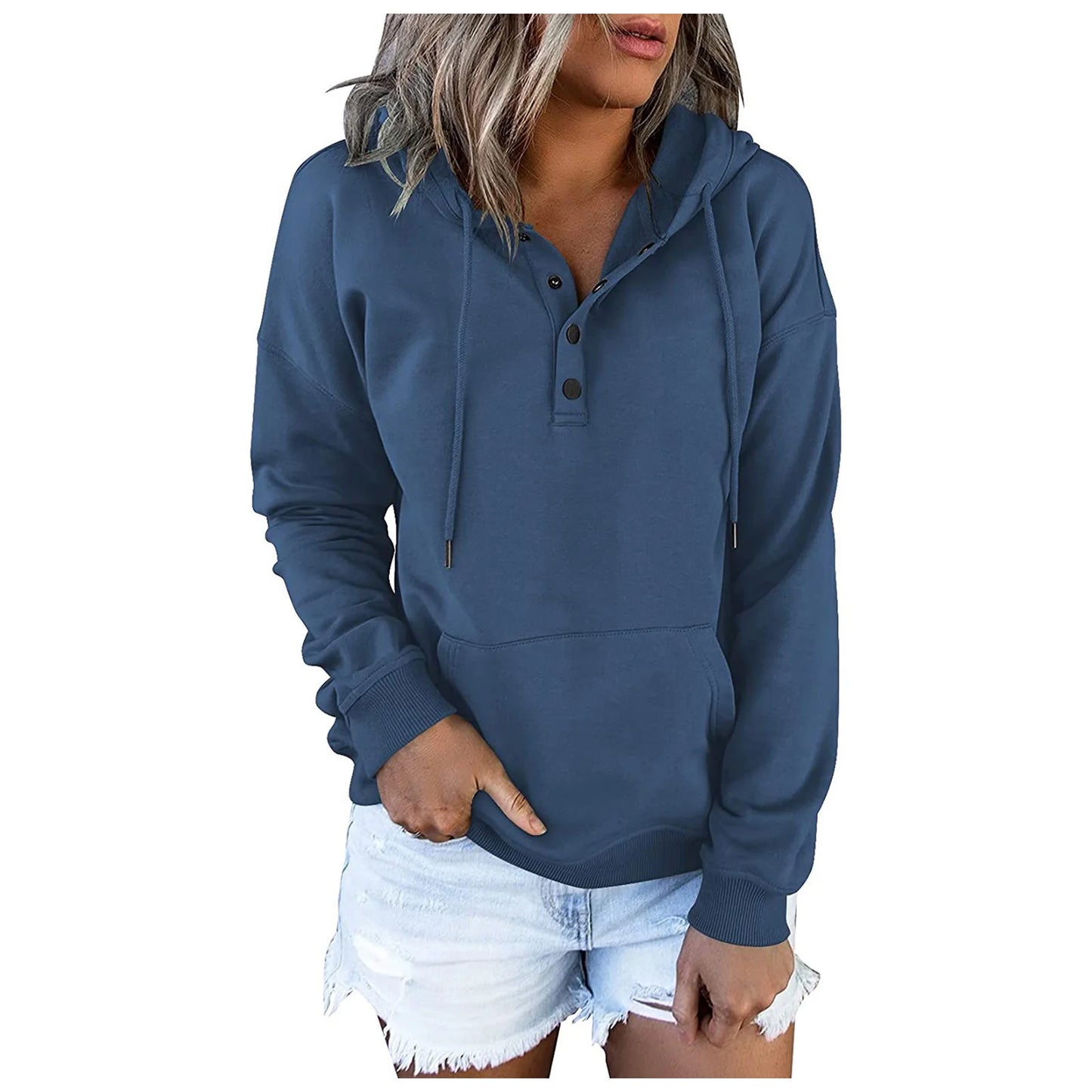 European and N Women's Long-sleeved Loose Casual Hooded Drawstring Pocket Hoodie