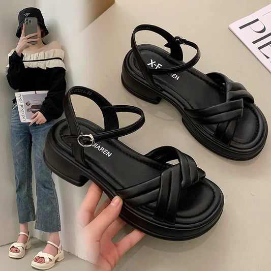 Summer New Sandals Women's Fashion Platform Cross-toe Sandals Comfortable Muffin Casual Women's Shoes Luxury Sandals Heels Women