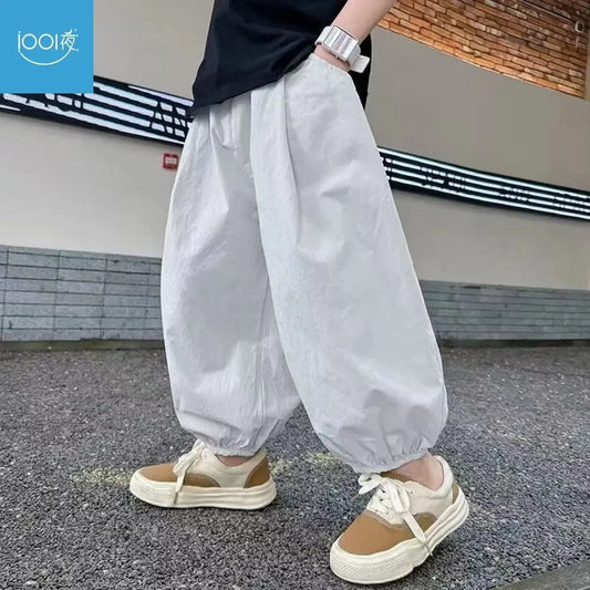 Children's Trousers Spring and Autumn Thin Style Fashion Korean Anti-mosquito Draw Leg Bloomers Casual Loose Simple Boys Girls