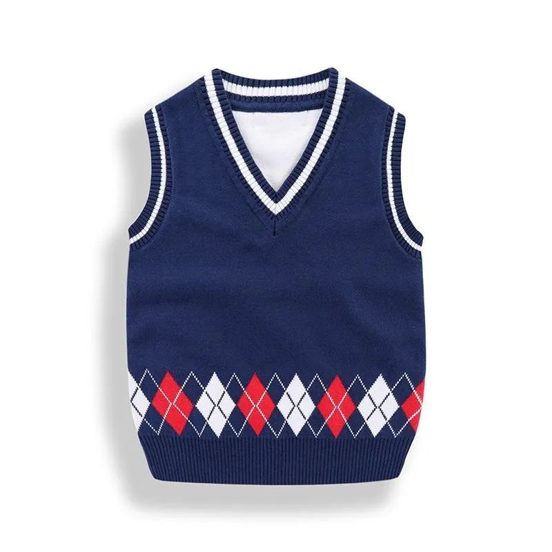 Kids Cotton Vests Spring Autumn , Boys And Girls Knit Sleeveless Sweater ,  V-Neck Children's School Waistcoat Top Clothes H6