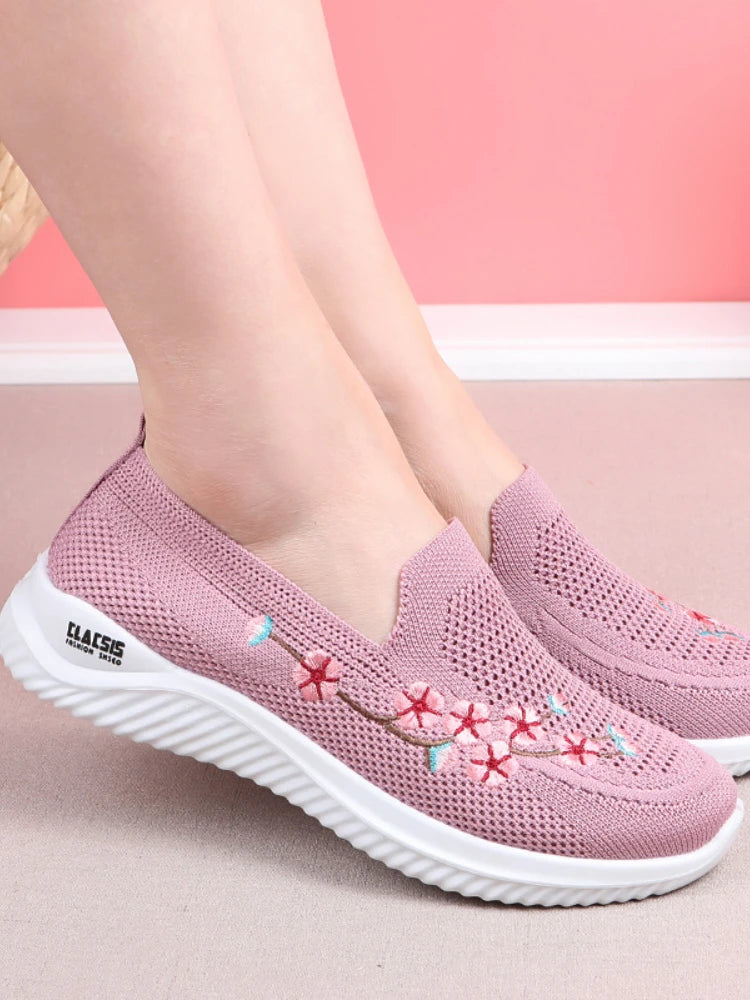 Shoes Women Sneakers Mesh Breathable Floral Comfort Mother Soft Solid Color Fashion Female Footwear Lightweight Shoes for Women