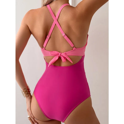 Sexy solid jumpsuit women bikini set waist hollowed out swimsuit women fashion cross back swimsuit women