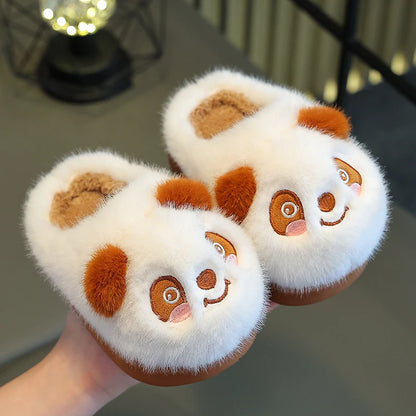 New Winter Warm Cute Cartoon Panda Indoor Mule Soft Non-slip Kids Fluffy Slippers For Boys And Girls Children Home Cotton Shoes