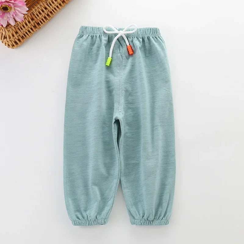 Children Pants Summer Cotton Thin Breathable Prevent Mosquito Candy Color Kids Boys Girls Baby Pants