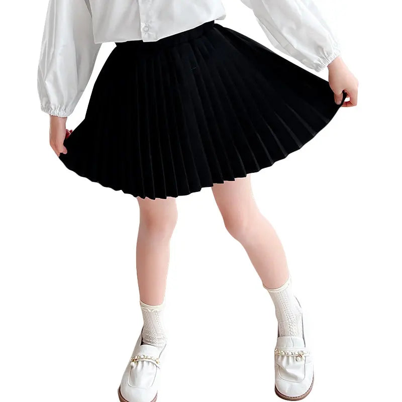 Baby Girls School Black Skirt Spring Autumn New Arrivals Princess Pleated Mini Skirt Korean Casual Clothes 4 5 7 8 9 11 13Years