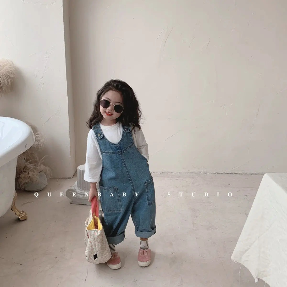 Kids Pants Spring Autumn Boys and Girls Large Baggy Denim Kids Overalls New Fashion Cute Warm Casual Solid Soft Retro Unisex