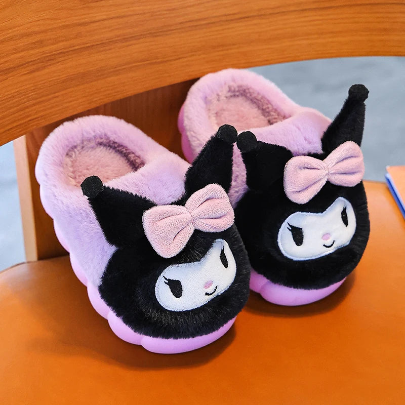 2024 New Winter Warm Cute Cartoon Indoor Mule Soft Non-slip Fluffy Slippers For Kids Teen Boys Girls Children Home Cotton Shoes