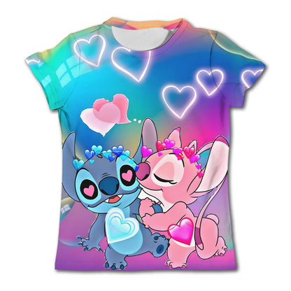 3-4Y Girls Disney Stitch T Shirts Summer Cute Cartoon Short Sleeve Children's Casual Clothing Quick Dry Tees T-shirt Kids' Top