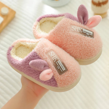 Children's cotton slippers parent-child shoes with thick velvet and soft sole  cartoon boy and girl children's woolen slippers