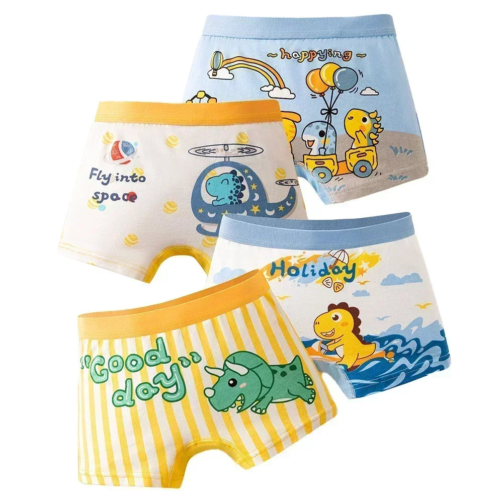 4 Pcs Children Underwear Cotton Boys Panties Cool Dinosaurs Print Boy Boxer Shorts Breathable Washable Kids Boxers Briefs