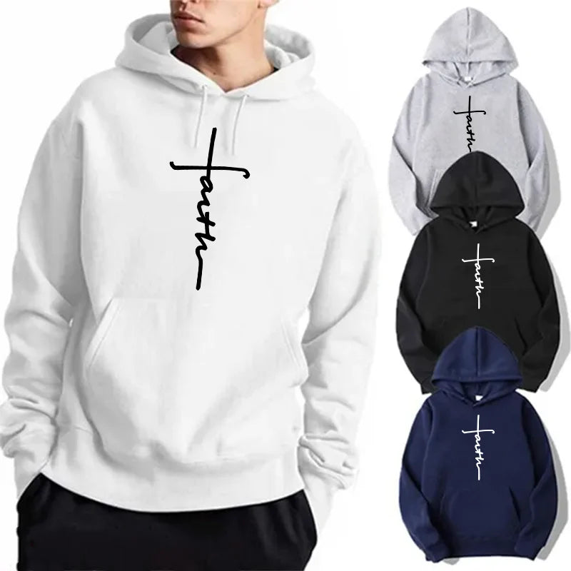 Unisex Cool Faith Print Hoodie Sweatshirt Men Women Fleece Hoodie Fashion Sports Hoodie Crew Neck Hoodie Sweatshirt