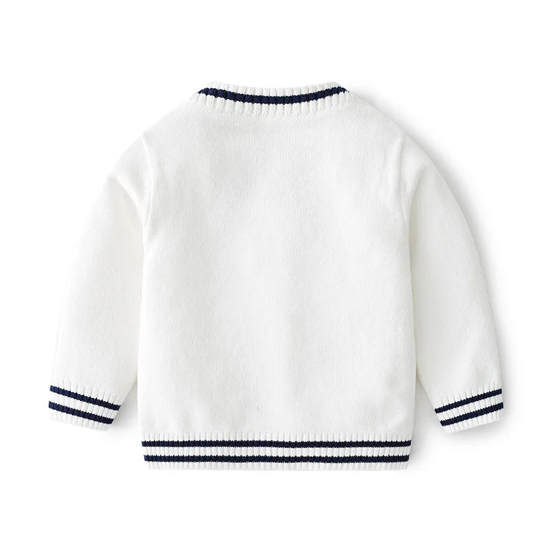 Cute Preppy Style Cotton Baby Boy Knitted Sweater Cardigan Toddler Long Sleeve Warm Top for V Neck Warm Clothes