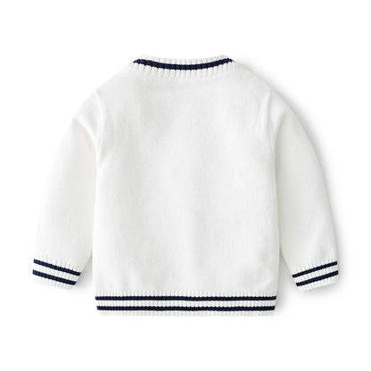 Cute Preppy Style Cotton Baby Boy Knitted Sweater Cardigan Toddler Long Sleeve Warm Top for V Neck Warm Clothes