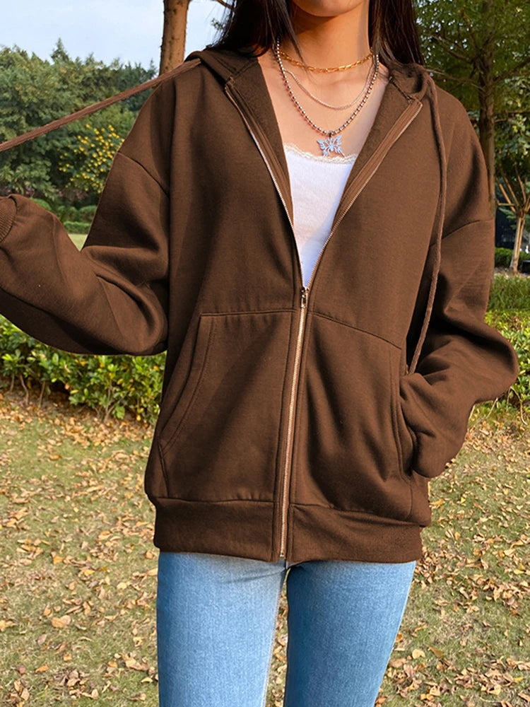 BIG PROMOTION brown black Y2K zipper sweatshirt winter coat jacket super Dalian hat retro pocket women's autumn and winter model