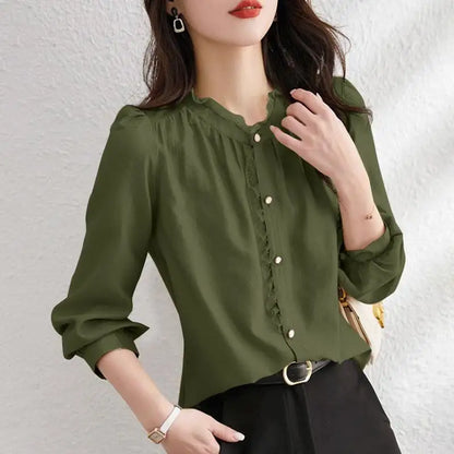 Elegant Office Lady Shirt ZANZEA Women Long Sleeve Ruffle Blouse Fashion Solid OL Work Blusas Stylish Party Tops Buttons Chemise