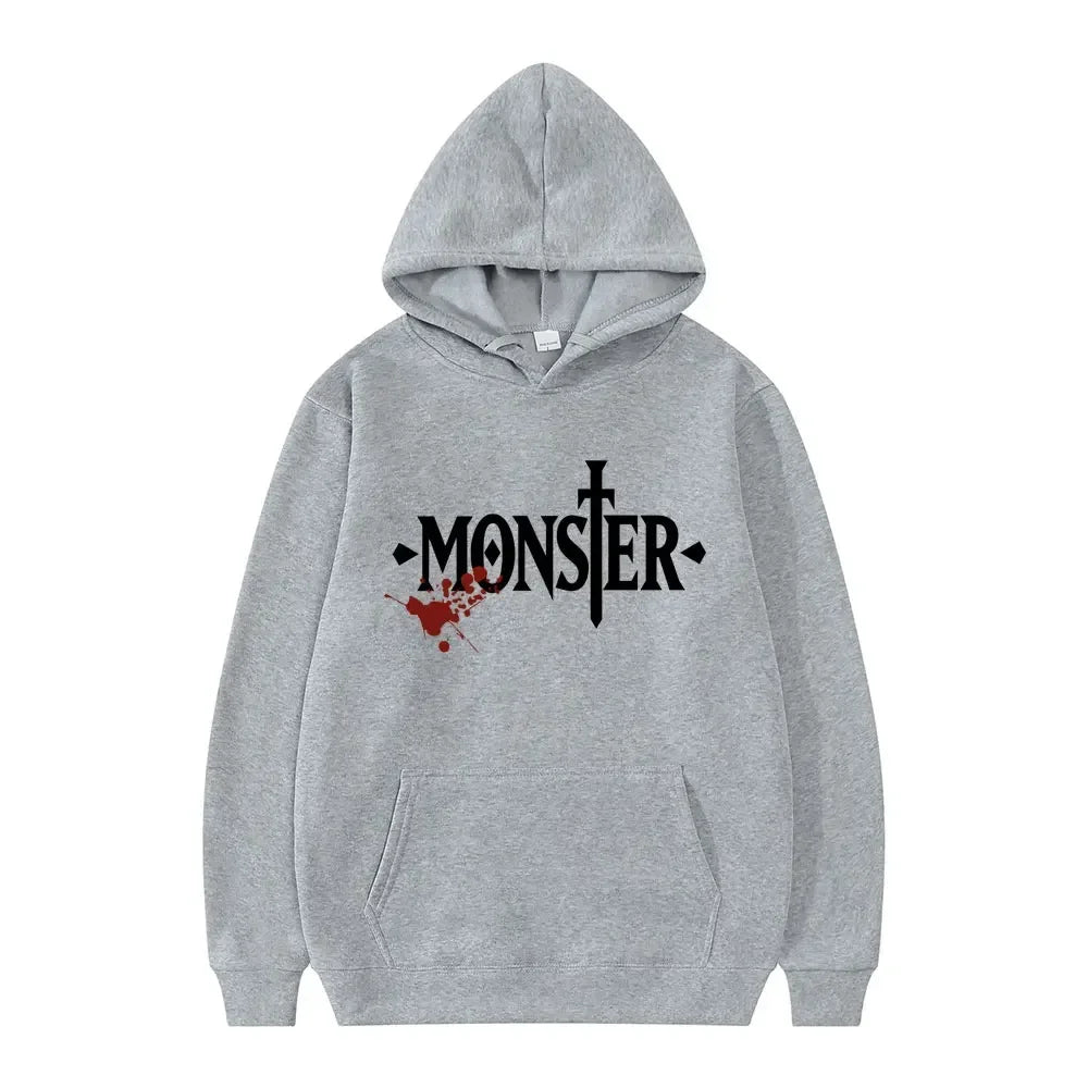 Japanese Anime Monster Logo Graphic Hoodie Harajuku Cool Style Long Sleeve Men Women Fashion Oversized Sweatshirt Hoodies Unisex