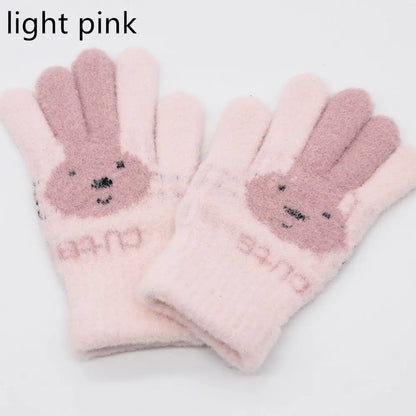 4-10 Years Children Girl Gloves Knitted Winter Boy Full Finger Wool Gloves Baby Girls Cute Rabbit Warm Soft Knitted Kids Gloves