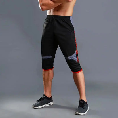 Summer Men Sports Striped Cropped Pants New Fitness Running Riding Train Quick Drying Breathable Loose Thin Large Size Shorts