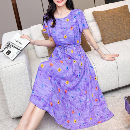 Summer women short sleeve dresses print vintage o-neck Beach Dress Sundress Vestidos dress