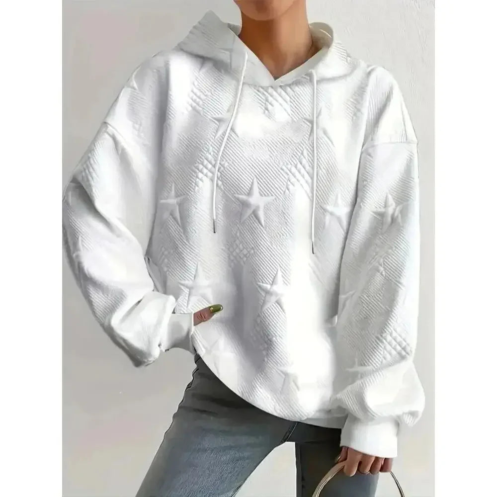 Plus Size 1XL-5XL Women's Casual Long Sleeve Hoodie Ladies Fashion Solid Color Loose Drawstring Hoodie Sweatshirt