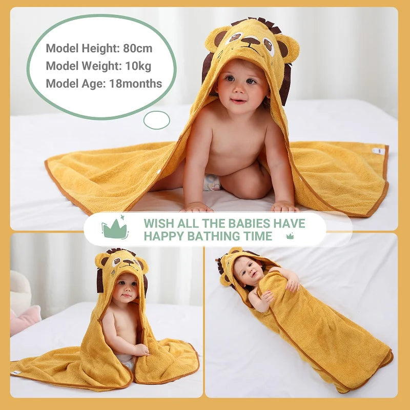 MICHLEY Lion Bamboo Baby Bath Towel Hooded Newborn Cute Cartoon Toddler Infant Bathrobe Shower Unisex For Kids Girls Boys 0-5T