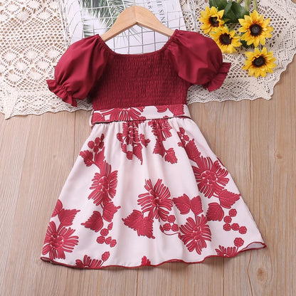 Humor Bear Girls Dress New Summer Puff- Sleeve Floral Printed  Princess Dress Toddler Children Clothes