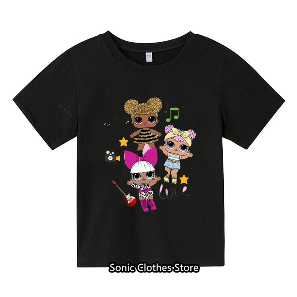 2024 Cartoon Anime Printed T-shirt for Girls Aged 3-14 Summer Children's Fashion Casual Children's T-shirt