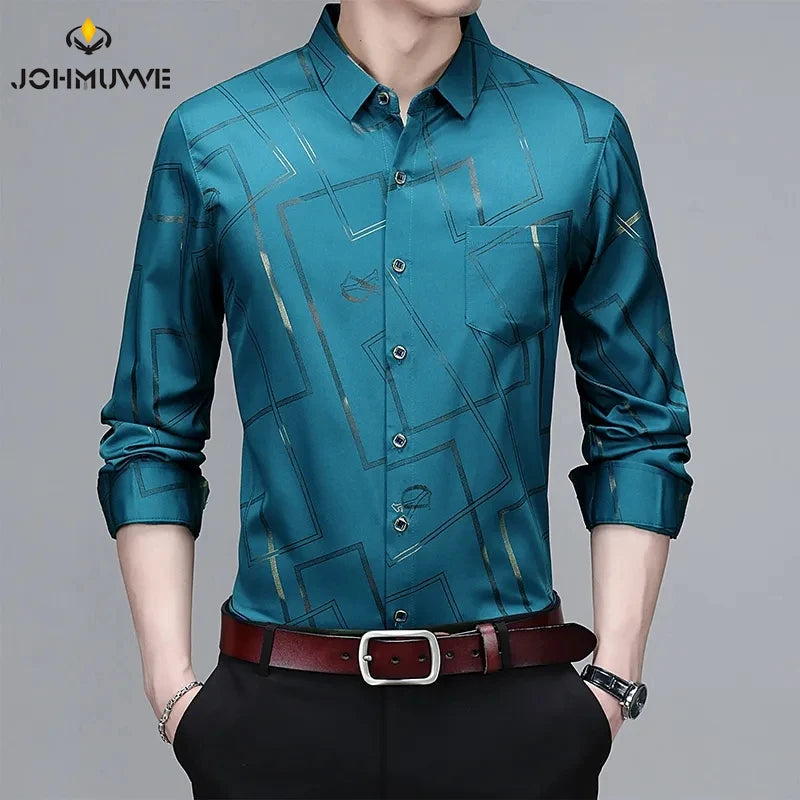 Men's Casual and Fashionable Long Sleeved Printed Shirt, Non Ironing and Wrinkle Resistant Business Top