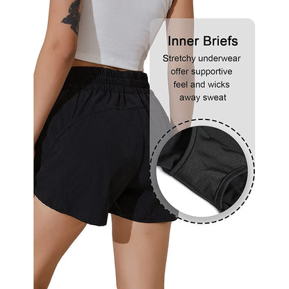 Women's Sport Yoga Shorts Run Elastic Wasit Workout Shorts With Liner Pockets Sport Yoga Shorts