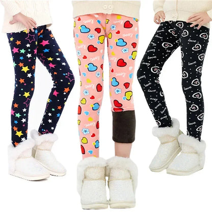 Korean Girls Pants Autumn Winter Children Trousers Warm Leggings Thicken Velvet Star Print Kids Pant Baby Girl Keep Warm Legging