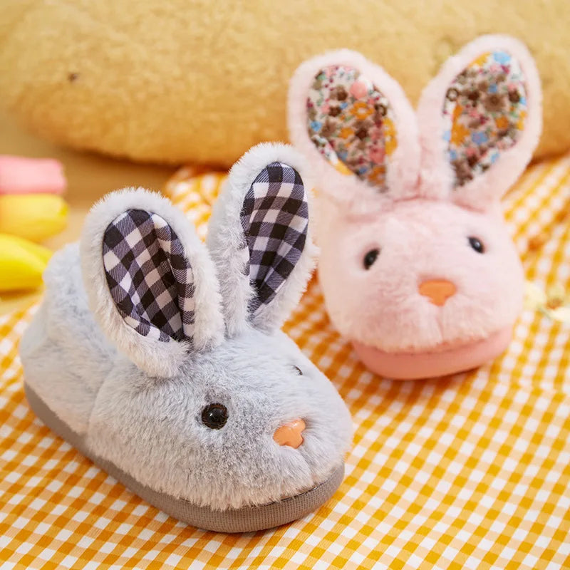 Baby Girls Cotton Slippers  New Winter Children's Cute Rabbit Plush Slippers Boys Home Indoor Shoes Furry Kids Slippers