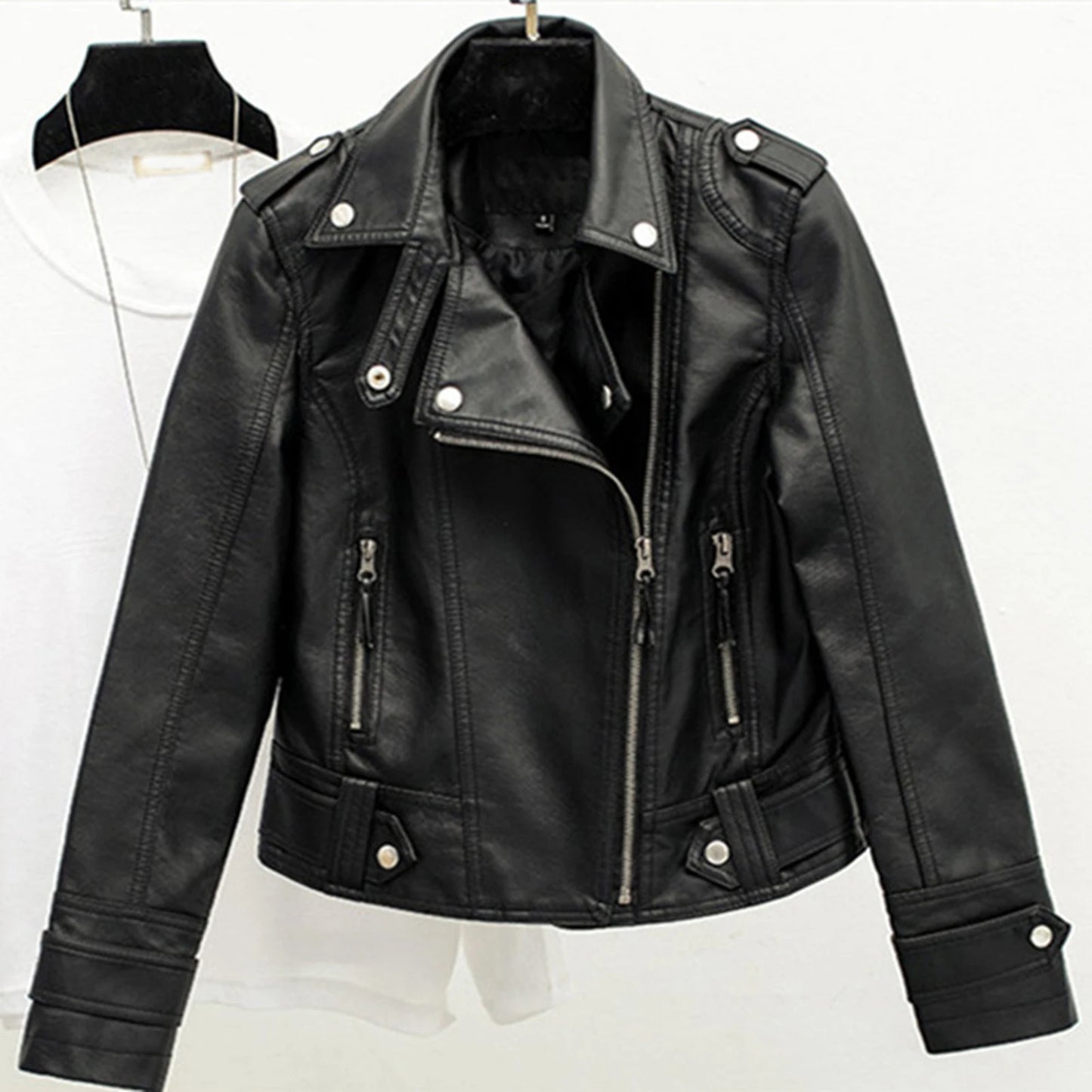 Women's  Leather Jacket Women's Zipper Motorcycle Suit For All Seasons