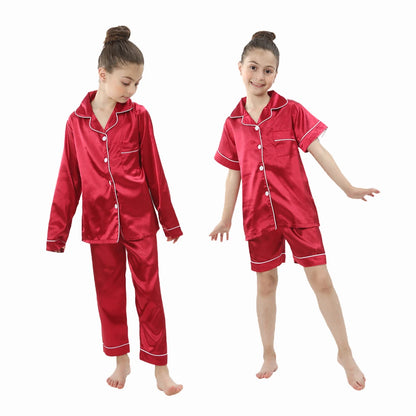 Baby Toddler Silk Pyjamas Children Spring Clothing Sets 2pcs Long Sleeve Shirts+Pants Boys Girls Satin Pajamas Kids Sleepwear