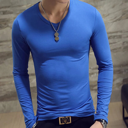 Spring Autumn Period Long Sleeve Cultivate One's Morality Men's T-shirt O-neck Solid Polyester T Shirt Men Red Blue Black