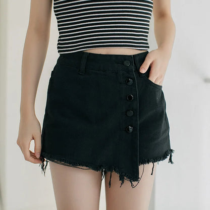 Pencil Skirt High Waist A-line Culottes Irregular Shorts Korean Style 2024 Summer Women Denim Short Pants New Vintage Clothing