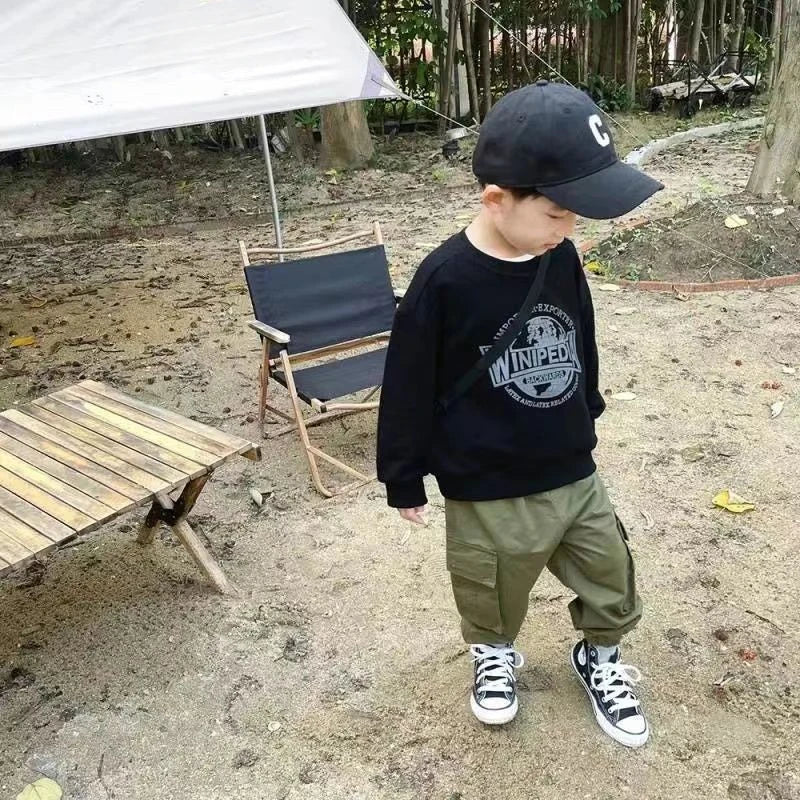 Autumn Kids Solid Cargo Pant Boys Thin Elastic Waist Sweatpant 2+y Young Child Clothes Spring Girls Elastic Waist Sport Trousers