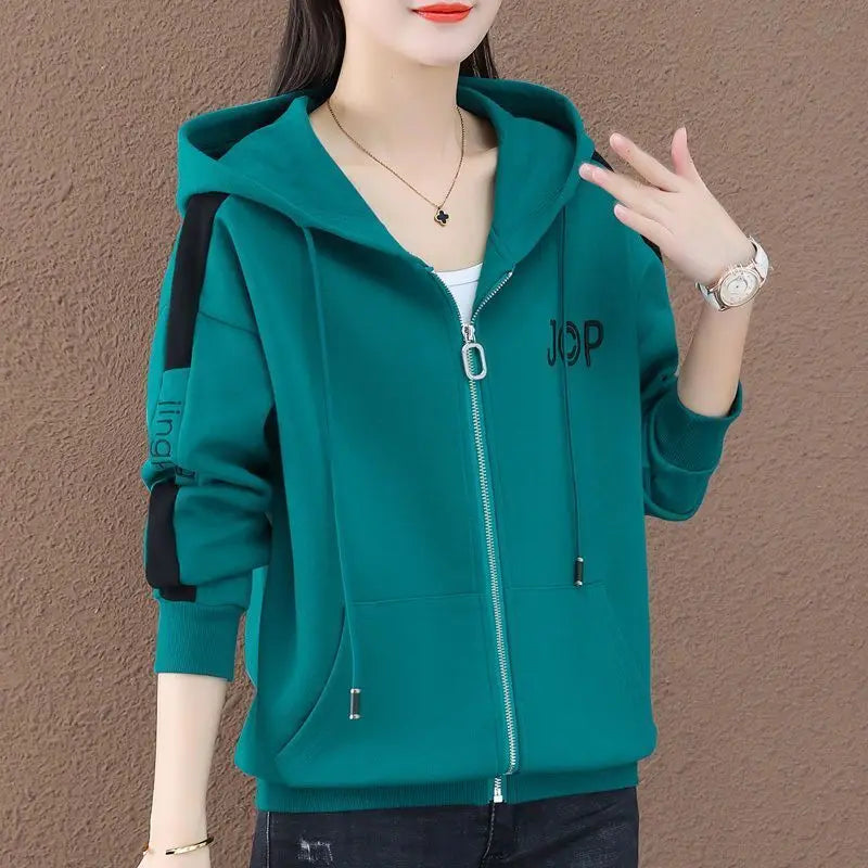 Women's Zipper Cardigan Top with Added Velvet Thickened Short Autumn Winter New Loose Casual Hooded Sweatshirt Fashion Hoodies