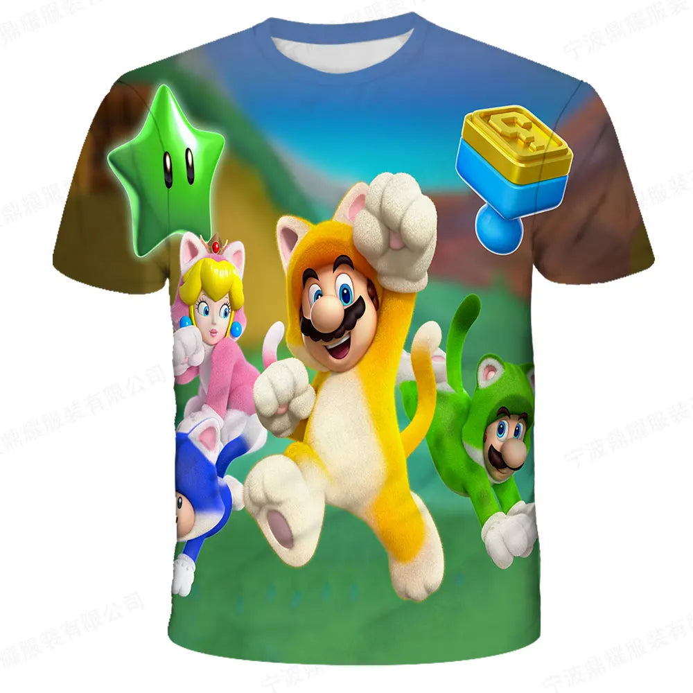 Summer Super Mario Boys Cartoon Top T-shirt Short sleeved Boys Super Mario Children Summer Top Short sleeved Children's T-shirt