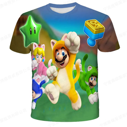 Summer Super Mario Boys Cartoon Top T-shirt Short sleeved Boys Super Mario Children Summer Top Short sleeved Children's T-shirt