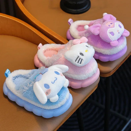 New Winter Cute Cartoon Non-slip Children's Plush Slippers Soft Sole Flip Flops Kids Girls Indoor Mule Warm Home Cotton Shoes