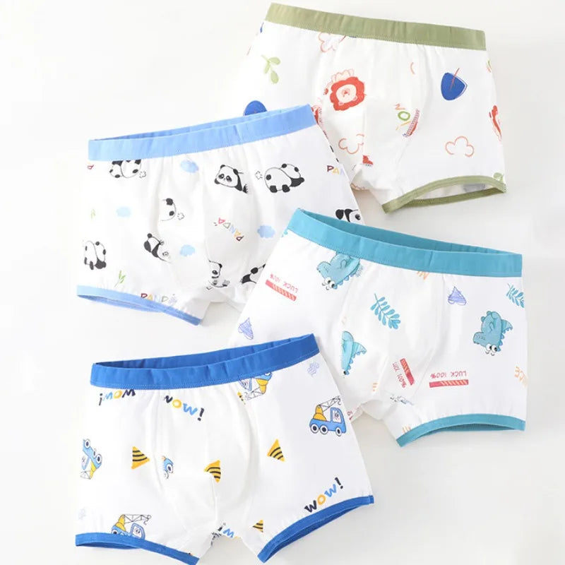 4PCS Boys Cotton Soft Antibacterial Panties Kids Thin Breathable Comfort Underwears 3+y Young Child Clothing Cute Print Knickers