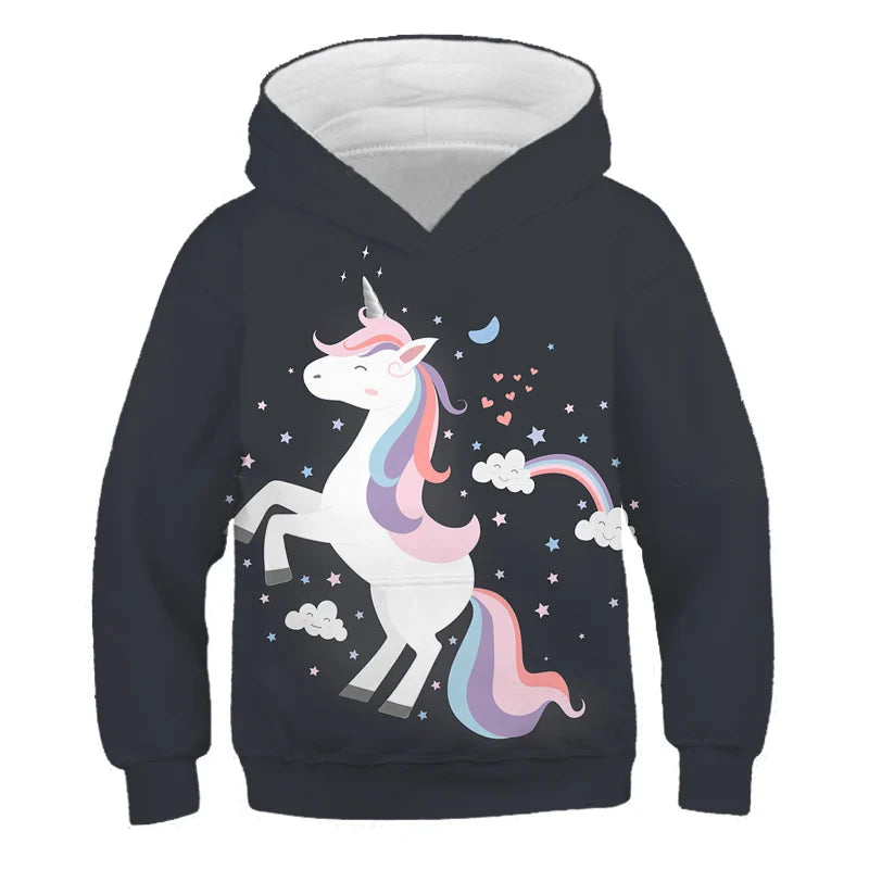 2024 Baby Kids Boys Girls Unicorn Hoodies Clothing Spring Autumn Fashion Cute Hooded Tops Children's Cartoon Casual Sweatshirts