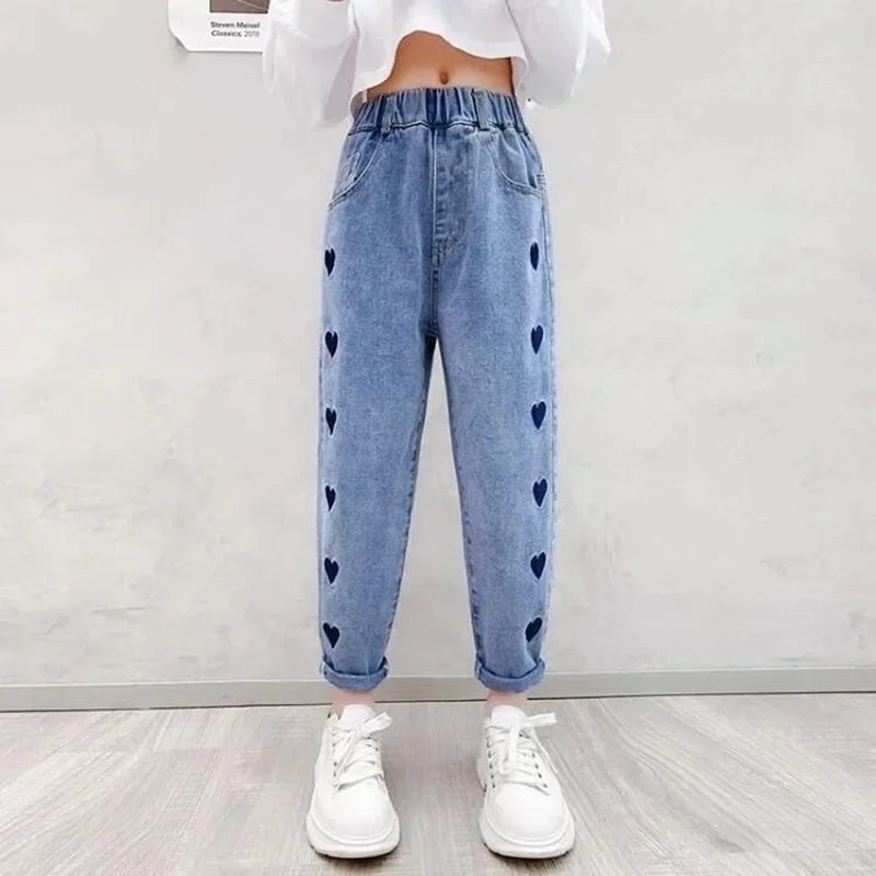 Casual Kids Baby Girls Cowboy Pants Spring Autumn Baby Girls Printing Jeans Kids Girls Children Clothing Kids Baby Girl Jeans