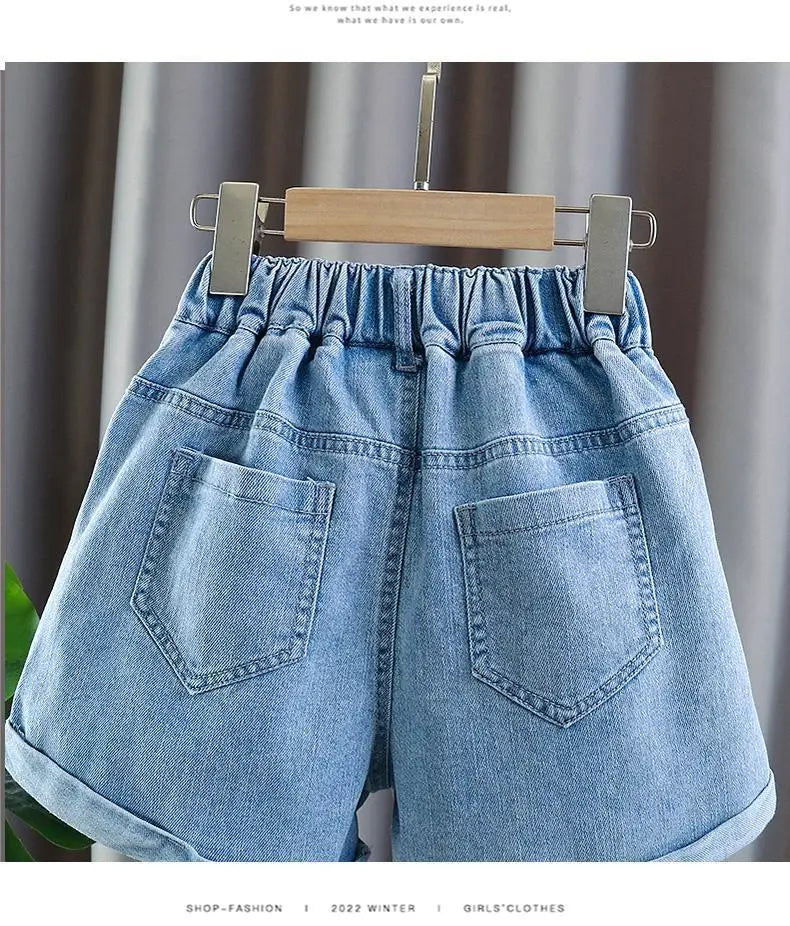 Girls' Summer 3-10-14T Children's Jeans Shorts New Fashion Children's Wear Girls' Big Boy Thin White Pants