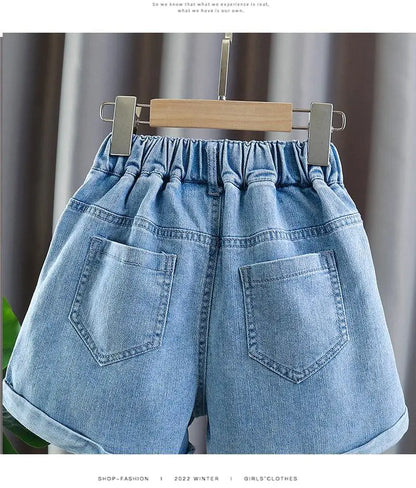 Girls' Summer 3-10-14T Children's Jeans Shorts New Fashion Children's Wear Girls' Big Boy Thin White Pants