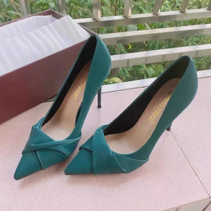 Women 7cm 10cm High Heels Pumps Lady Party Green Stiletto Bow Knot Middle Low Heels Wedding Bridal Party Fashion Elegant Shoes