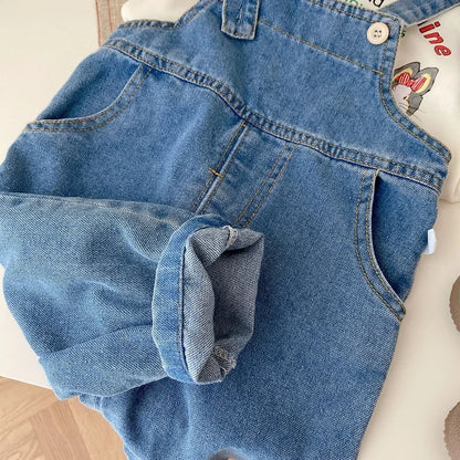 Cute Kids Girls Overalls 0-6Years Children Bunny Ear Ball Loose Denim Jumpsuit Suspender Pant Jeans Outwear Autumn Clothes