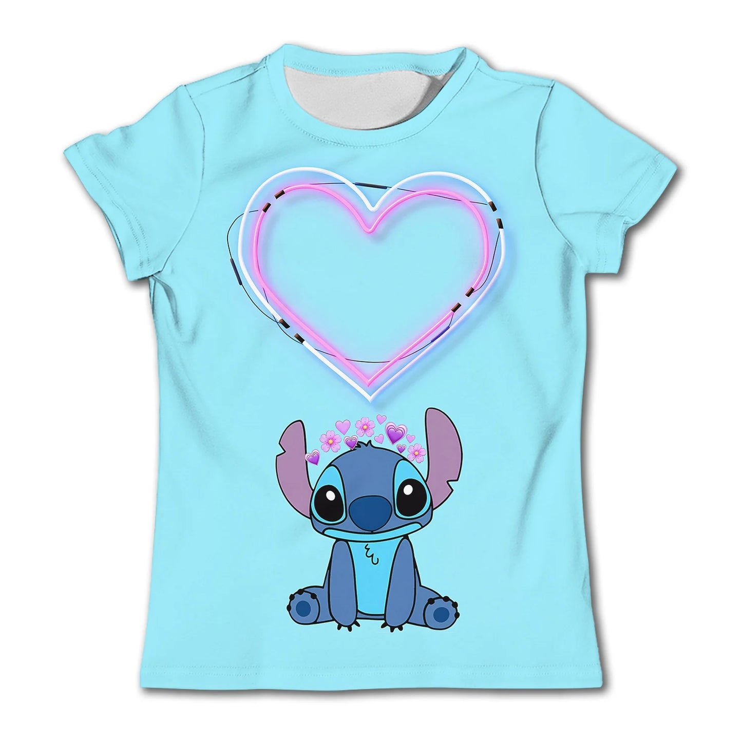 3-4Y Girls Disney Stitch T Shirts Summer Cute Cartoon Short Sleeve Children's Casual Clothing Quick Dry Tees T-shirt Kids' Top