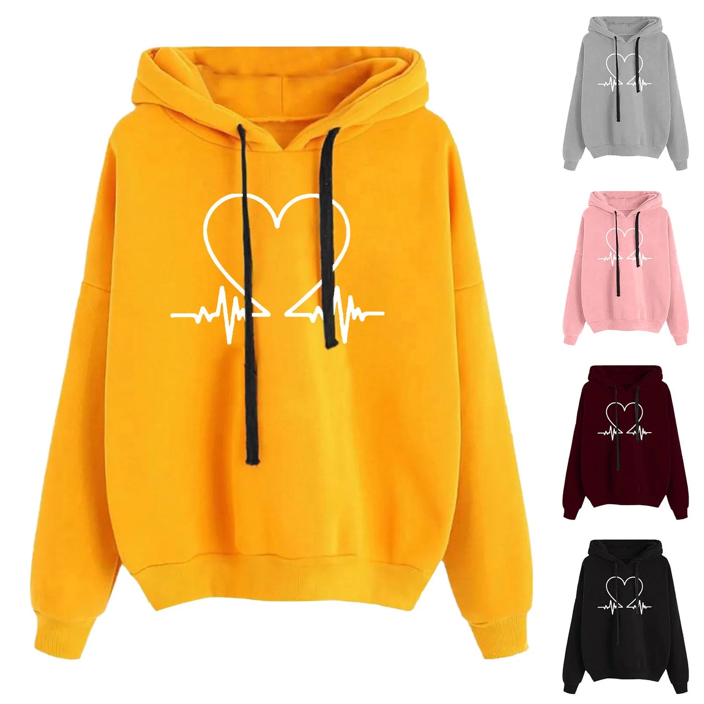 Loose Love Print Hooded Sweatshirt Women 2023 Autumn Winter Fashion Long Sleeve Drawstring Sports Casual Hoodies Tracksuit